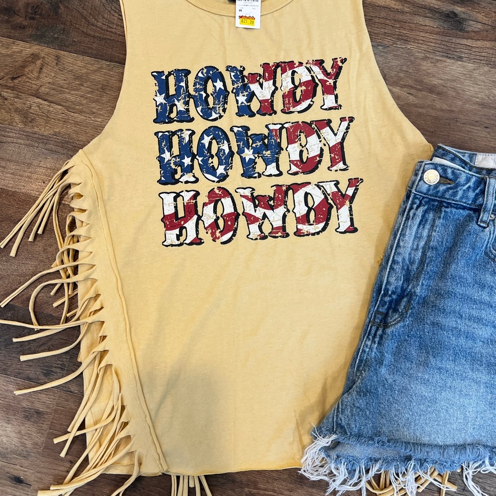Wrangler Yellow Tank Top with Fringe and Graphic Print